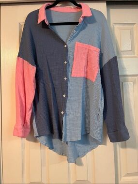 Color block button up, size XL